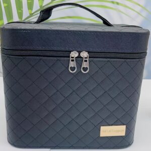 1pc Black Plaid Large Capacity Travel Storage Portable Makeup Bag For Women Girls