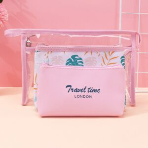 3pcs Botanical Print Transparent Waterproof Travel Storage Makeup Bag Set For Women Girls