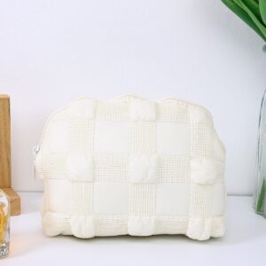 1pc Quilting Soft White Soft Portable Large Capacity Travel Storage Makeup Bag For Women Girls